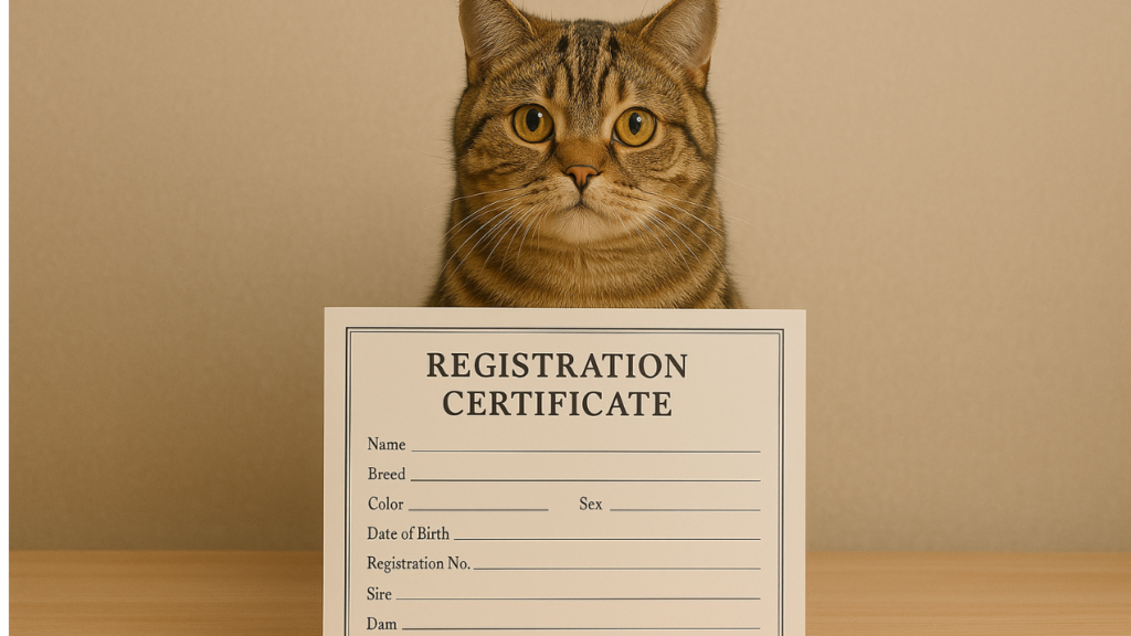 a pedigree cat with registration papers